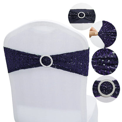 Dimatic 25 PCS Stretch Sequin Chair Sashes Chair Stretchy Spandex Bands for Wedding Reception Events Banquets Chairs Decoration (Navy)