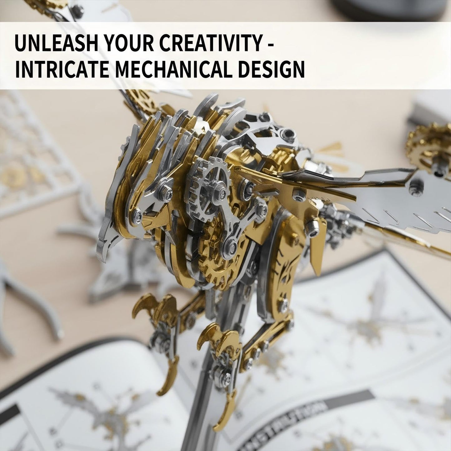 Eagle 3D Metal Puzzles for Adults, 279PCS Stainless Steel DIY Mechanical Metal Model Kits, No Glue Assembly with Movable Joints, Challenging Metal Building Kit Desk Decor Gift(Golden Silver Eagle)