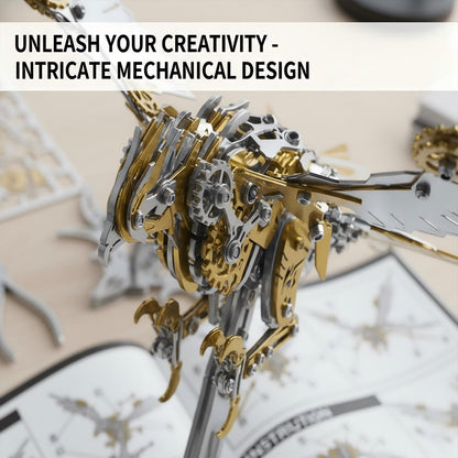 Eagle 3D Metal Puzzles for Adults, 279PCS Stainless Steel DIY Mechanical Metal Model Kits, No Glue Assembly with Movable Joints, Challenging Metal Building Kit Desk Decor Gift(Golden Silver Eagle)