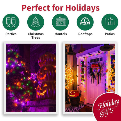 LAMPHOME 33ft Halloween Decorative Mini Lights, 100 LED Brown Wire Fairy Starry String Lights Plug in, 16Lighting Modes for Halloween Outdoor Party Decoration (Orange/Purple/Green)