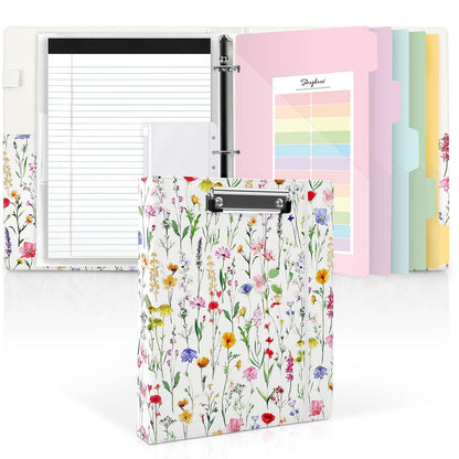 SKYDUE 1 Inch 3-Ring Binder with Clipboard, PU Binder with 5 Dividers, Notepad, Stickers & Pockets for Work and School - Aesthetic Binder (Letter Size)