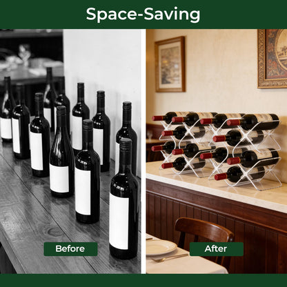 EVERBBKING Acrylic 6 Bottle Countertop Wine Rack, Clear Freestanding Tabletop Wine Holder, Modern Space-Saving Wine Storage Organizer for Kitchen Bar Pantry