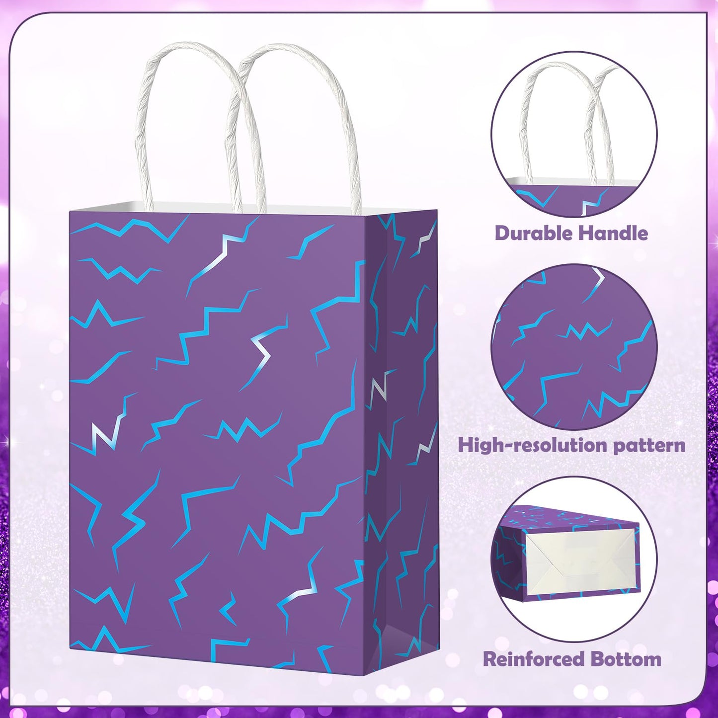 Hauwellter 24 Pcs Kpop Party Favor Bags, Purple and Blue K Pop Themed Kraft Paper Gift Bags with Handles, Bulk Goodie Treat Bag for Kpop Disco Halloween Birthday Party Supplies Decorations
