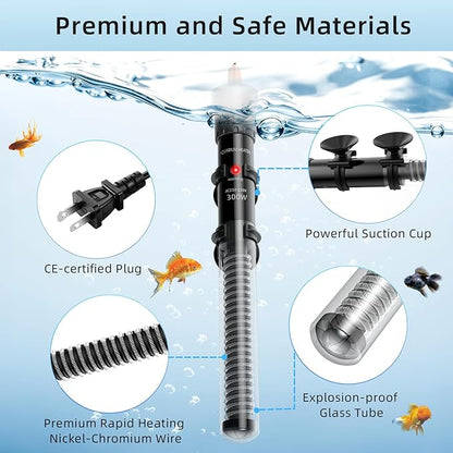 HiTauing Aquarium Heater 25W/50W/100W/200W/300W, Adjustable Knob Fish Tank Heater with Digital Thermometer, Submersible Betta/Turtle Tank Heater for Freshwater and Saltwater Tanks