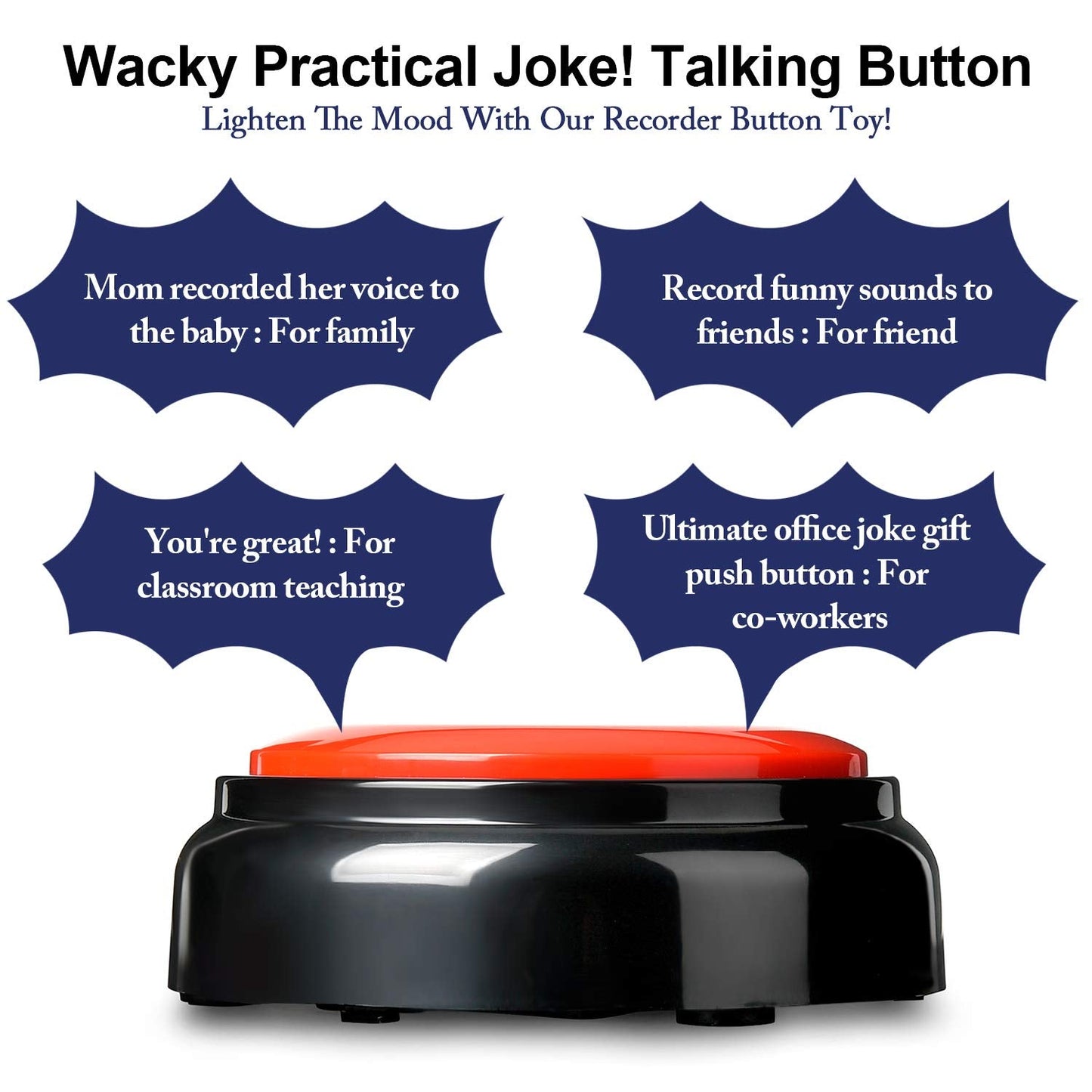 Record Talking Button Easy Button Recording Voice Button Funny OfficeToys Multifunctional Dog Buttons Talk for Communication-Classroom-Friendly Recordable Sound Buttons Buzzer Button（Black+Red