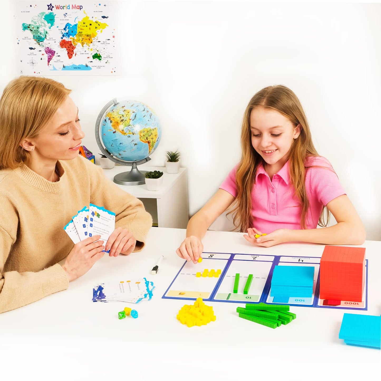 Simply magic 140+1 PCS Colorful Base Ten Blocks & Activities Set & 131 PCS Base Ten Blocks for Math