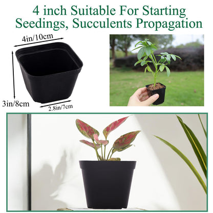 Tulpeed 100 Packs Square Nursery Pots for Plants 4 Inch Succulent Plant Pots Set Plastic Seedling Starting Pots with Drainage Holes Nursery Pots Variety Pack Flower pots Planter Seed Starter, Black