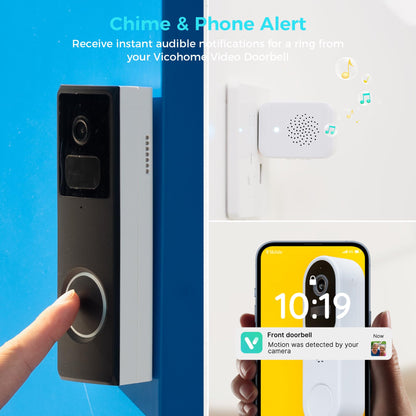 Vicohome DB3 2K Smart Video Doorbell with Chime, Home Security Battery Camera Wireless, Audible Alarm, Easy to Setup, Human Detection,Two Way Audio, 2.4GHz Wi-Fi, No SD Slot, 180 Days Exchange Policy