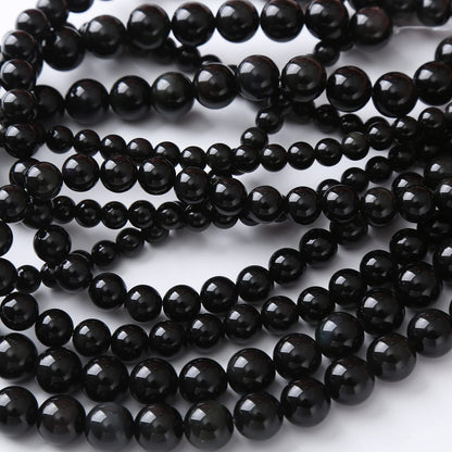 8MM Black Obsidian Round Loose Beads Natural Gem Beads Crystal Energy Stone Beads for Jewelry Making DIY Bracelet Necklace