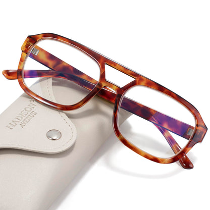 Madison Avenue Retro Aviator Blue Light Blocking Glasses for Women Men with Case, Trendy Rectangle Computer Eyeglasses Orange Demi