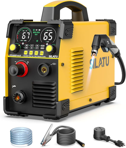 SILATU CNC Plasma Cutter Machine, 65Amp Blow Back Pilot Arc Air Sensor Technology, Large Screen Display, 110V/220V Dual Voltage Non-Touch CNC Plasma Cutting Machine, 16mm Clean Cutting Thickness