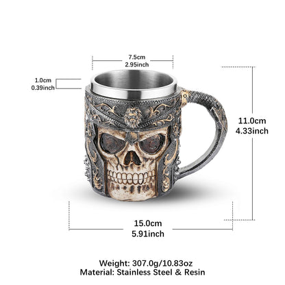 AsAlways Stainless Steel Skull Beer Mug Gothic Beer Stein Novelty Wine Coffee Drinking Cup Halloween Renaissance Accessory Gift 400ML/13.5OZ