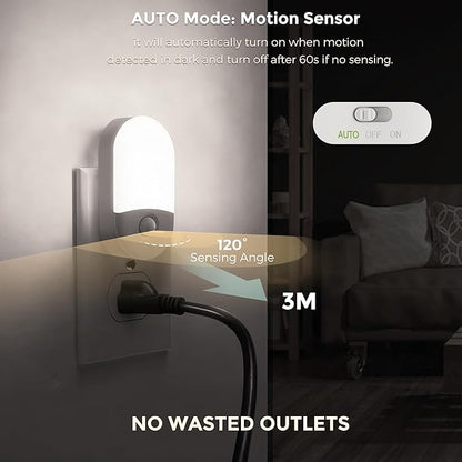 L LOHAS LED Motion Sensor Night Light, 4Pack, Motion Activated Night Light, Night Lights Plug into Wall, 3CCT Amber/3000K/5000K, Adjustable Brightness 30/60LM, for Kids Adults Bathroom Bedroom