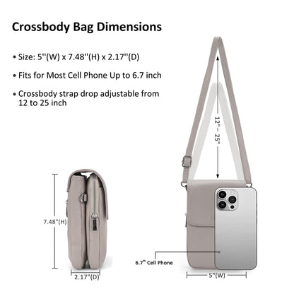 befen Real Leather Small Cell Phone Crossbody Bags for Women, Women's Shoulder Purse Handbags with RFID Blocking Wallet Beige Grey