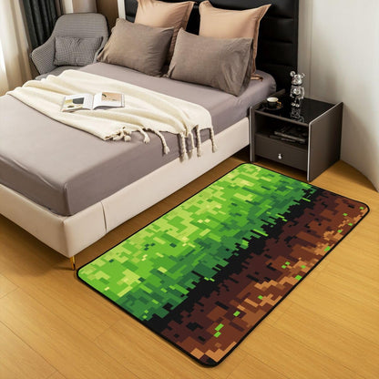 Manfei Pixelated Kids Area Rug,Patchwork Grid Video Games Indoor Floor Mat Entrance Rug for Girls Boys,Miners Lattice Simple Non Slip Rug,Brown Green Couch Living Room Decor,5'x6'6''