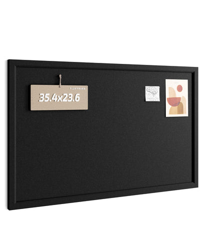 Fluxynara Foldable Cork Board Alternative, Felt Bulletin Board 35.4" x 23.6" Black Frame with 24 Adhesive Tabs, Pin Board for Home Office, Classroom, Entryway, Kitchen Wall Decor—Black