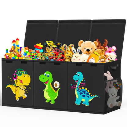 Beadsky Extra Large Toy Box, Collapsible Toddlers Toy Chest Kids Storage Organizer, Dinosaur Bin Boxes Storage Basket with Lids for Boys, Girls, Living Room, Nursery, Playroom, 40"x14"x16", Black