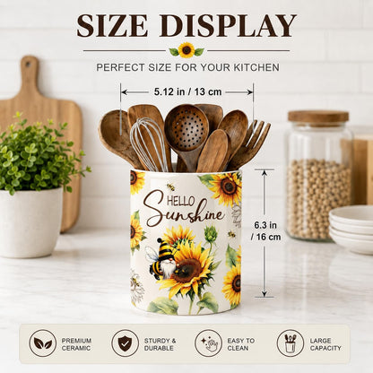 DPOTHK Bee Gnome Utensil Holder, Ceramic Kitchen Utensil Holder, Utensil Crock for Home Kitchen Countertop Storage Organizer Container, Large Holder for Spatulas, Spoons, Kitchen Counter Decor, 6"
