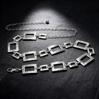 Liutufy Waist Chain for Women Adjustable Boho Metal Belt for Dresses (Square Silver-L)