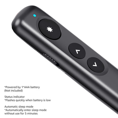 Amazon Basics Wireless Presenter Remote, Presentation Clicker with Red Laser Pointer, PowerPoint Clicker, Slide Advancer, 2.4GHz, Plug & Play, Battery Operated, Hyperlink
