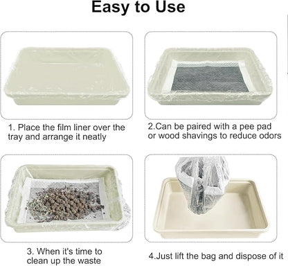 Small Animal Cage Liners Disposable, 50 PCS Rabbit Litter Box Liner Cage Tray Liner Pet Litter Pan Bags Plastic Film Cover for Guinea Pig Bunny Bird Chinchilla Hedgehog (Compact)