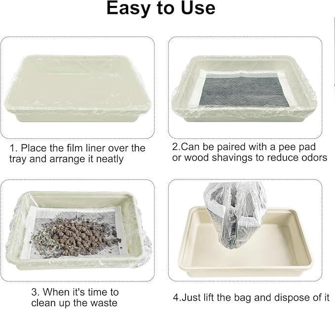 Small Animal Cage Liners Disposable, 50 PCS Large Rabbit Cage Tray Liner Pet Litter Pan Bags Plastic Film Cover for Guinea Pig Bunny Bird Chinchilla Hedgehog (Medium)