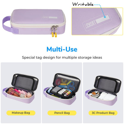 ECHSRT Pencil Case for Men Women, Large Pen Bag for Adults, Portable Pencil Pouch Aesthetic with Handle, Zipper Cases for Office Organizer Purple for Girls
