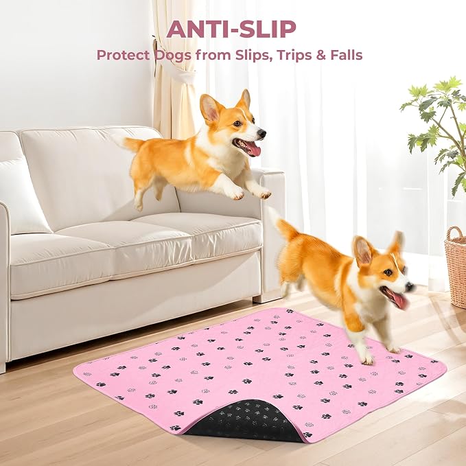 Fostanfly Washable Pee Pads for Dogs, 2 Pack 63"x63" Training Pads, Pink | Machine Washable & Reusable pee pads, Strong Absorbency, Leak-Proof & Waterproof, Non-Slip, Playpen, Dog Whelping, Crate