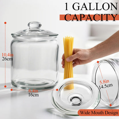 MASTERTOP Large Glass Jar with Lid, Airtight Glass Storage Containers with Lids, Wide Mouth Cookie Candy Jar with Leak Proof Rubber Gasket Lid,1 Gallon Clear Jars for Candies,Dry Food,Snacks