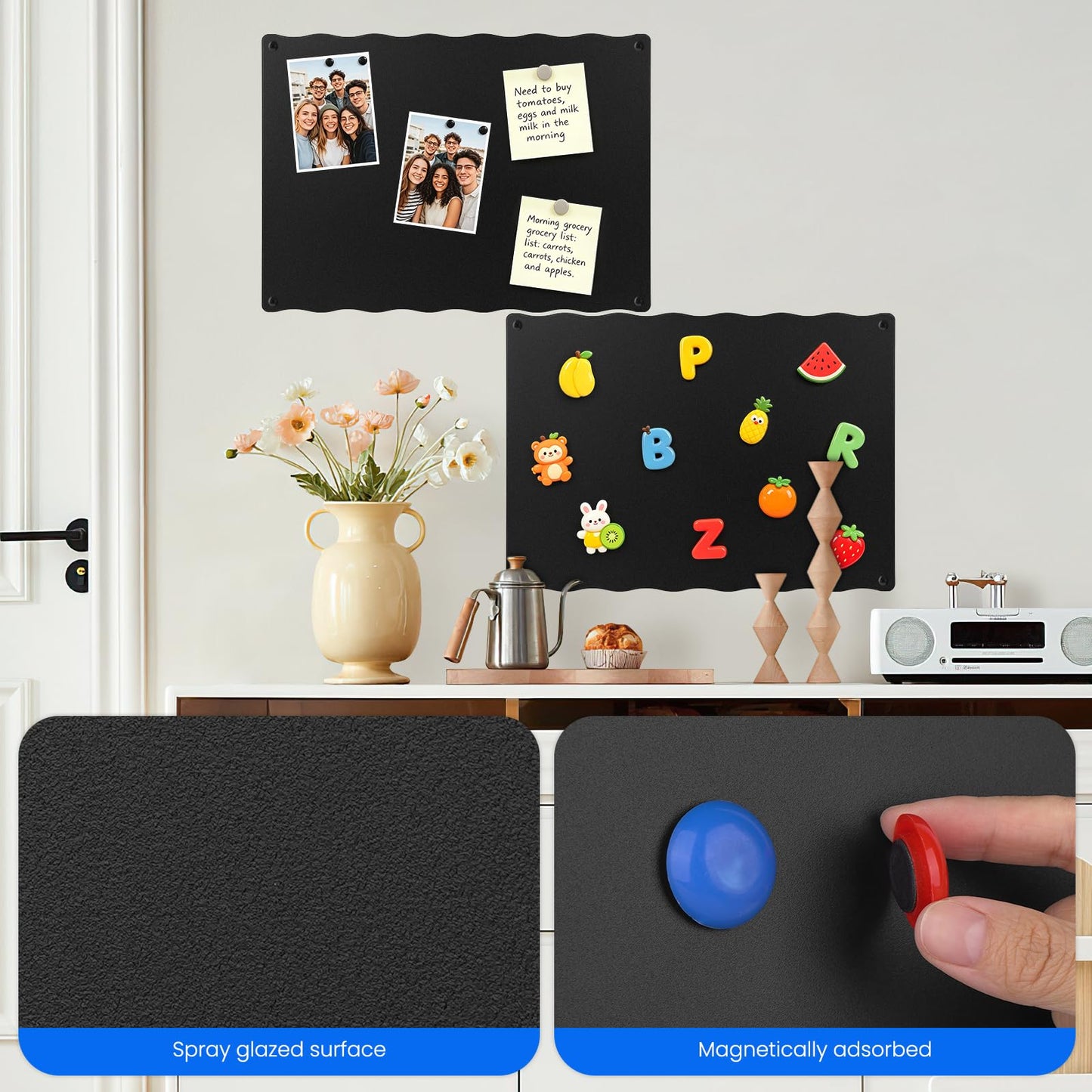 2Pack Magnetic Board for Wall, 17" x 12" Magnet Board for Magnets Display, Magnetic Wall Board for Letters, Photos, Notes, Spice Jars, for Cubicle, Cabinet, Door