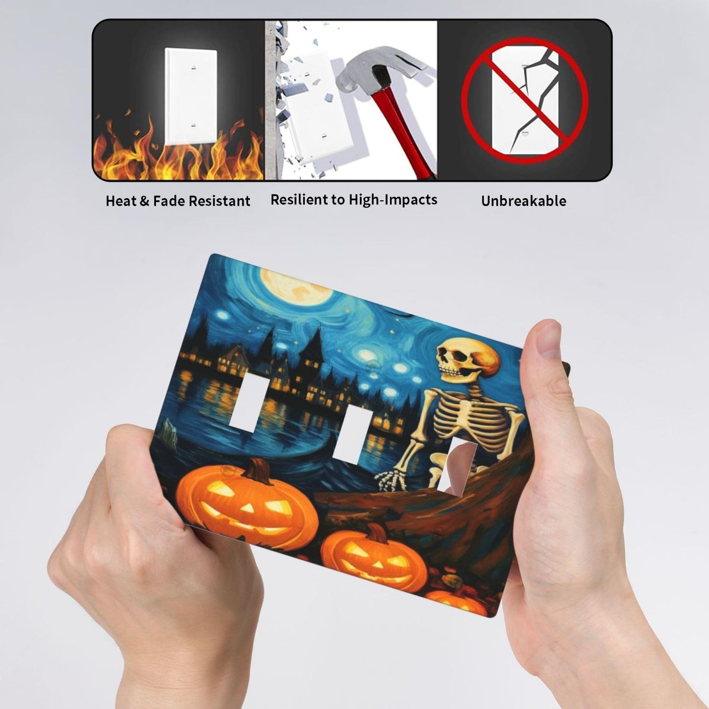 HLCoChT Decorative Art Light Switch Covers Pumpkin - lit Halloween Eve Switch Plate 3 Gang Triple Toggle Wall Plate Decorative Switch plate Electrical Faceplate