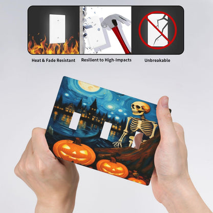 HLCoChT Decorative Art Light Switch Covers Pumpkin - lit Halloween Eve Switch Plate 3 Gang Triple Toggle Wall Plate Decorative Switch plate Electrical Faceplate