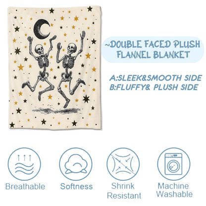 Zeleda Funny Skeleton Fleece Blanket, Soft Throw with Dancing Skull and Moon, Lightweight Cozy Blankets for All Seasons, Gothic Home Decor and Gifts for Halloween and Goth Lovers, 50x60 Inch
