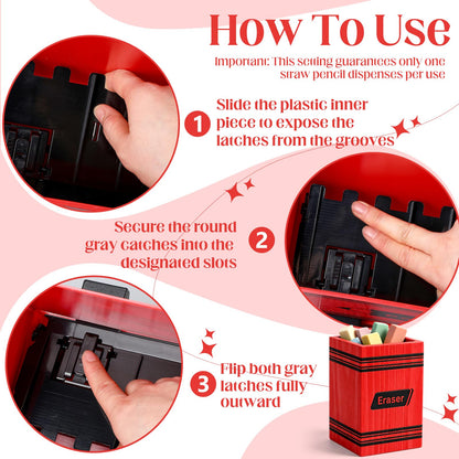 Gueevin 2pcs Pencil Dispenser for Classroom, Fun Desk Organizer with Eraser Holder, Interactive Pencil Storage for Teachers, Students & Homeschool Desk Organizer, Back to School Supplies(Red)