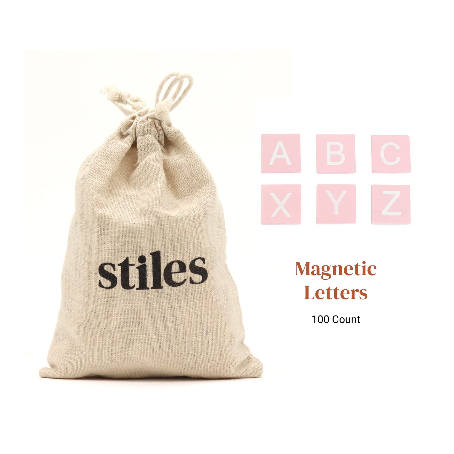 Stiles 100 Piece Magnetic Wooden Letter Tiles - Alphabet Magnets for Whiteboards, Refrigerators & Magnetic Letter Boards - Changeable Letters for Craft & Announcements, Pink