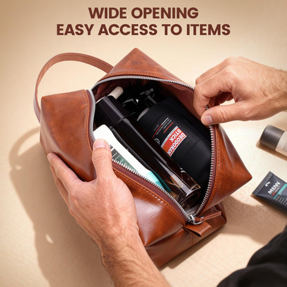 BagUrshion Toiletry Bag for Men,Mens Travel Toiletry Organizer,Personalized Men's Travel Essentials,Water Resistant PU Leather Shaving Bag for Dad Husband Boyfriend, Birthday Gifts for Him,Brown - J