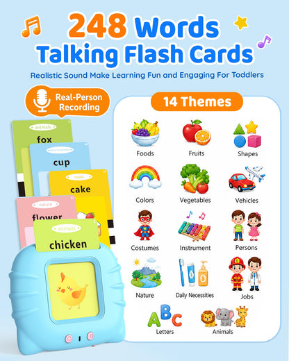 Aullsaty Talking Flash Cards for Toddlers 1-3, Upgraded 248 Sight Words Montessori Speech Therapy Toy, Autism Sensory Educational Learning Toys, Birthday Gift for Boys Girls (Blue)