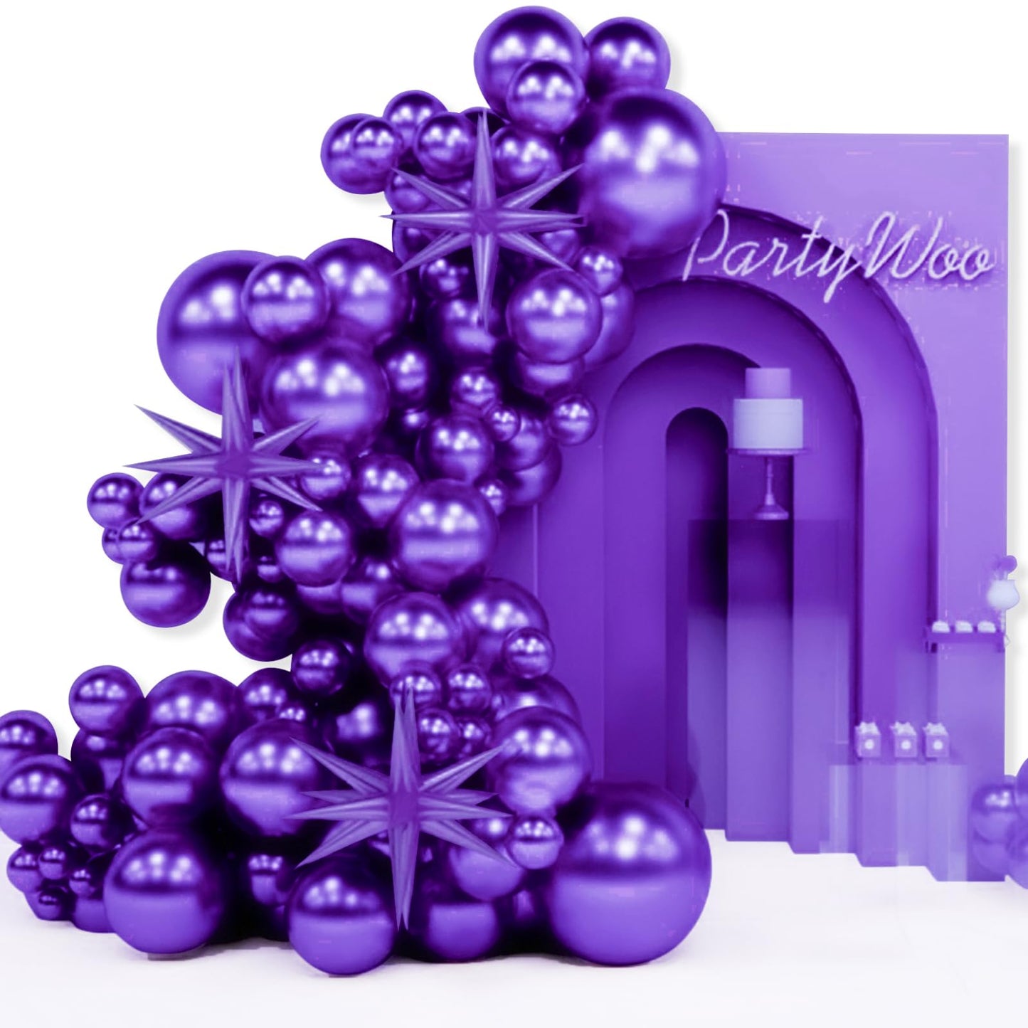 PartyWoo Dark Purple Star Balloons 110pcs Different Sizes 18 12 10 5 Inch Pack 22 Inch Purple Spike Star Explosion Foil Mylar Balloon Arch Kit for Birthday Wedding Party Decorations Purple-Y16