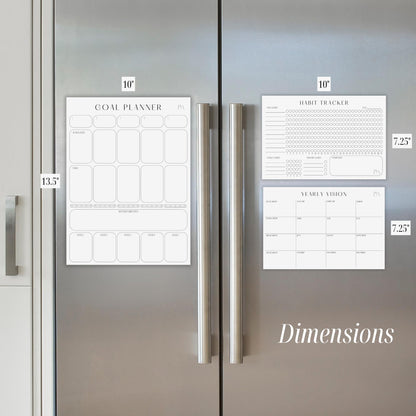 Magnetic Goal Planner Set: Reusable Dry Erase Habit Tracker, Vision Board, Purpose Planner and Workout Calendar Minimalist Wall Calendar Aesthetic Planner, Year at a Glance Wall Calendar 2025
