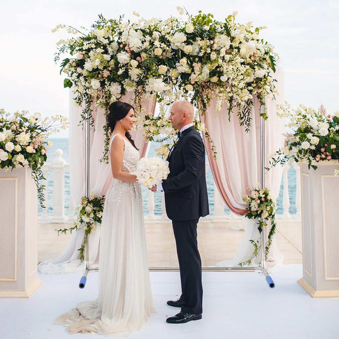 Wedding Arch Backdrop Stand,7x5 FT Metal Arch Backdrop Stand for Ceremony, Stainless Steel Square Backdrop Stand for Parties,Wedding,Birthday,Anniversary,Baby Shower,Garden Decorations