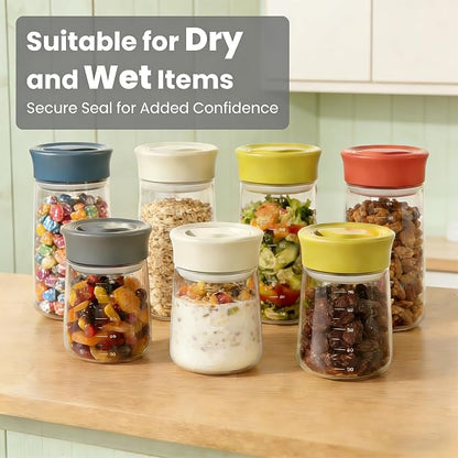 LAKUMIQI Overnight Oats Containers with Lids, 17oz Glass Jars with Airtight Lids, One-Hand 90° Twist-Off Wide Mouth Food Storage for Coffee Bean, Chia Pudding, Meal Prep, Pantry, Grey