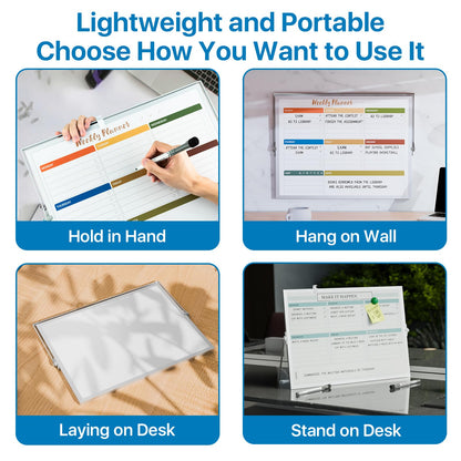 Marsrock Dry Erase White Board with Stand,Double-Sided Weekly Whiteboard 16"x12", 10 Markers, 6 Magnets, 1 Eraser, Portable Desktop Whiteboard for Planning,Weekly Schedule Board for School for Home