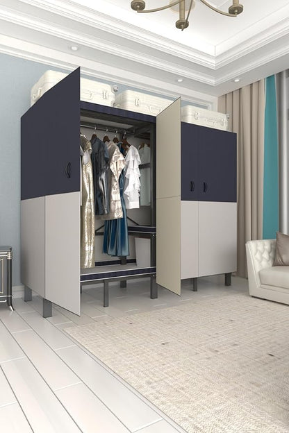 Foldable Portable Wardrobe Closet with Magnetic Doors & Cover, Heavy Duty Covered Clothes Rack with Hanging Clothing Rod, Metal Frame Standing Alone Closet for Bedroom (Door Design C, 70.9IN/180CM)