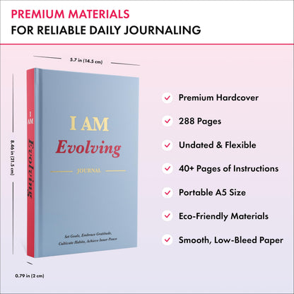 Daily Gratitude, Goal Setting & Habit Tracker Journal for Women & Men with 9-Point Emotional Wellness Scale — iAmEvolving™ 288-Page Hardcover Personal Growth Planner (Columbia Blue Cover)