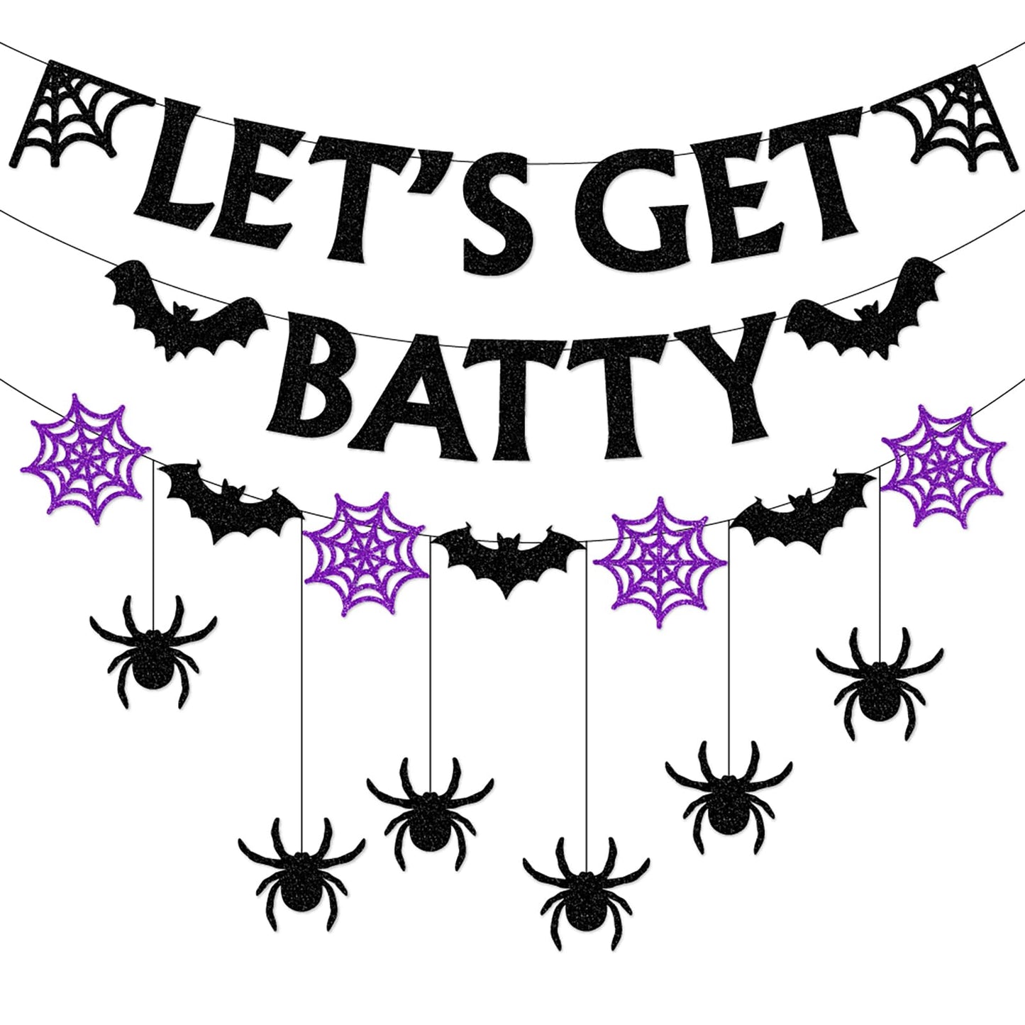 Halloween Black-Purple Spider-Web Party-Decorations Banner - 8pcs Paper Bats Spiders Hanging Swirls Streamers,Indoor Room Porch Wall Ceiling Garland, Baby Shower Birthday Supplies Decor Panduola