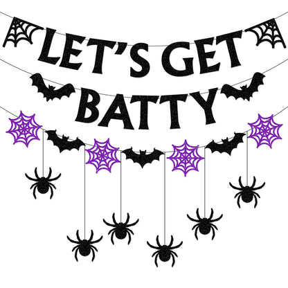 Halloween Black-Purple Spider-Web Party-Decorations Banner - 8pcs Paper Bats Spiders Hanging Swirls Streamers,Indoor Room Porch Wall Ceiling Garland, Baby Shower Birthday Supplies Decor Panduola
