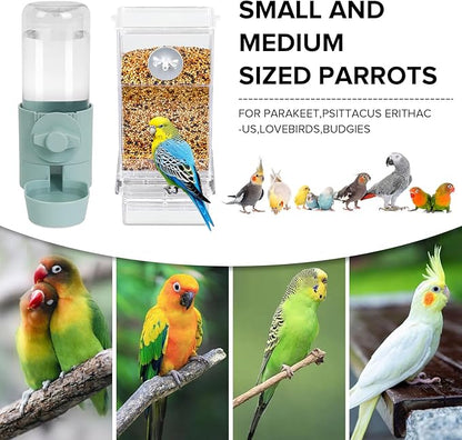 lemtrflo No Mess Bird Feeder Water Dispenser Set, Bird Feeder for Cage, Cage Accessories for Cockatiels, Finches, Budgies and Canaries
