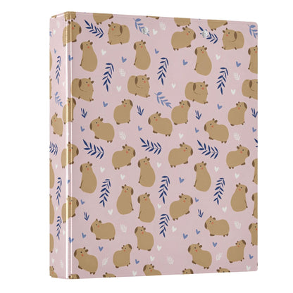 Cute Capybara Round Ring Binders 1.5 Inch Flowers Strawberry Doodle Pattern 3 Ring Clipboard Binder for Office School Work Supplies File Folder 200 Sheet Capacity