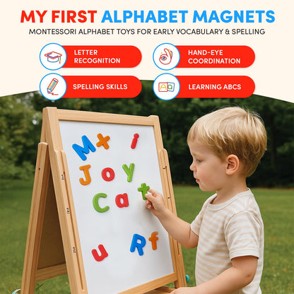 JoyCat Silicone Alphabet Magnetic Letters, 52-Piece Uppercase & Lowercase ABC Fridge Magnets for Toddlers & Kids, Preschool Learning Refrigerator Toy Set, Birthday Gifts for Boys Girls (Vibrant Color)