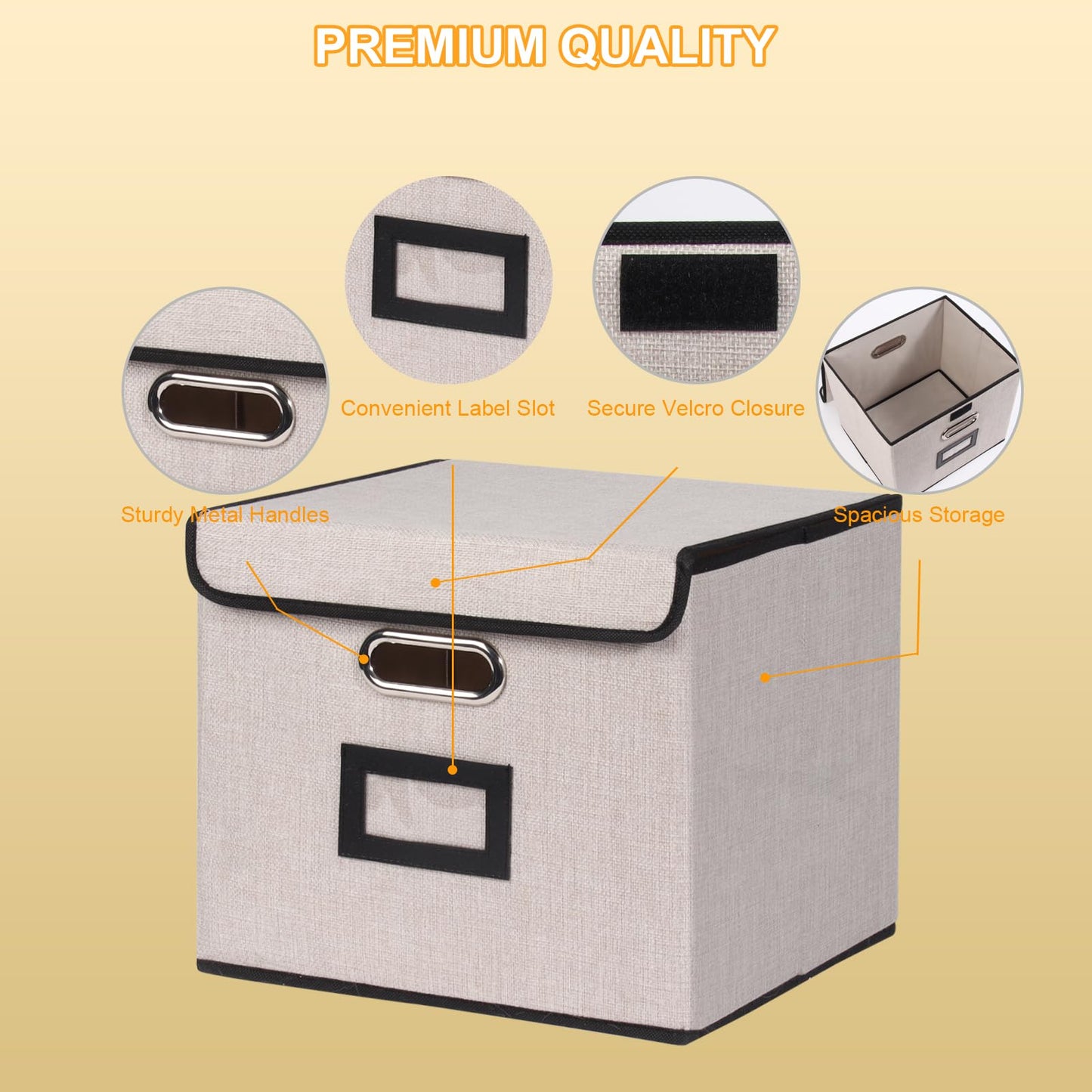 Tcbelosion Large Square Storage Bin with Lid, Foldable Organizer Box with Handles & Label Design, for Office, Closet, Home, Documents, Grey, 12.20 x 10.63 x 10.63 Inches, 1 Pack